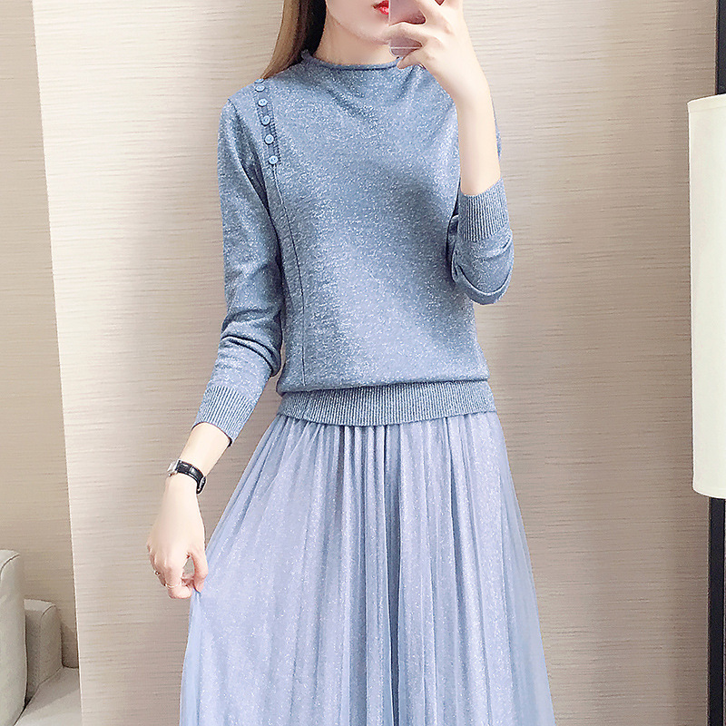 Shiny Knit Sweater 2026 New Autumn Long-Sleeve Loose Gold Thread Base Shirt Glitter Pullover Top