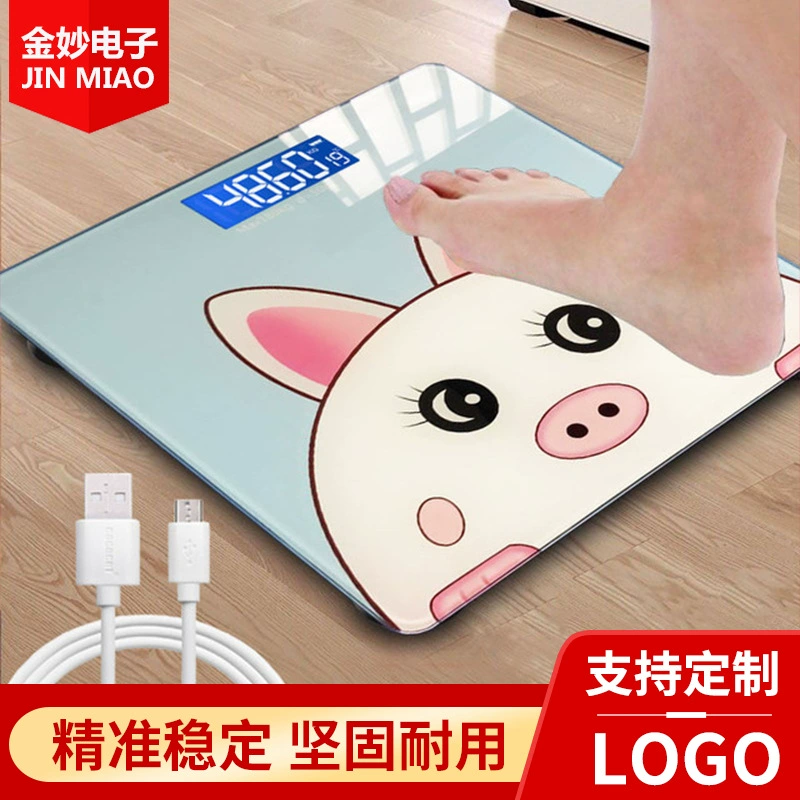 Jinmiao электронные весы домашние USB перезаряжаемые весы для тела Измерение температуры здоровый мультфильм взрослый аккумулятор измеритель веса