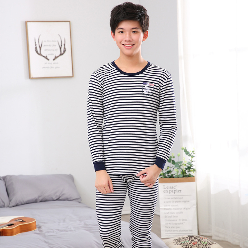 Ropa de otoño para niños medianos y grandes para hombres pantalones largos traje suéter de algodón de Cuello medio alto adolescentes estudiantes de secundaria cubierta de ropa interior cálida de algodón puro