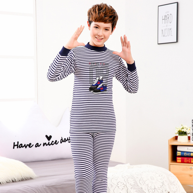 Ropa de otoño para niños medianos y grandes para hombres pantalones largos traje suéter de algodón de Cuello medio alto adolescentes estudiantes de secundaria cubierta de ropa interior cálida de algodón puro