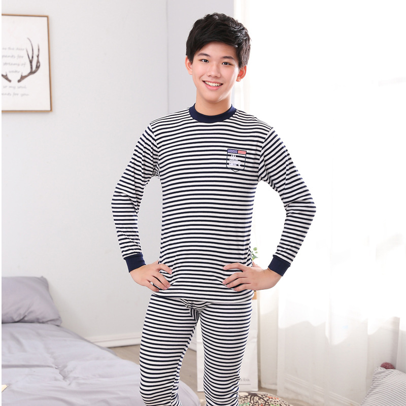 Ropa de otoño para niños medianos y grandes para hombres pantalones largos traje suéter de algodón de Cuello medio alto adolescentes estudiantes de secundaria cubierta de ropa interior cálida de algodón puro