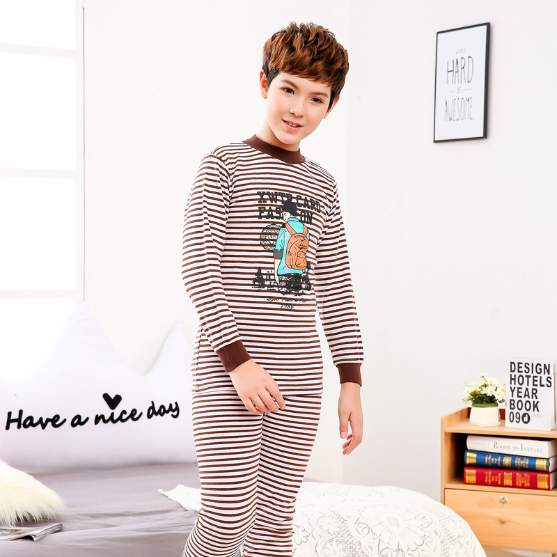 Ropa de otoño para niños medianos y grandes para hombres pantalones largos traje suéter de algodón de Cuello medio alto adolescentes estudiantes de secundaria cubierta de ropa interior cálida de algodón puro