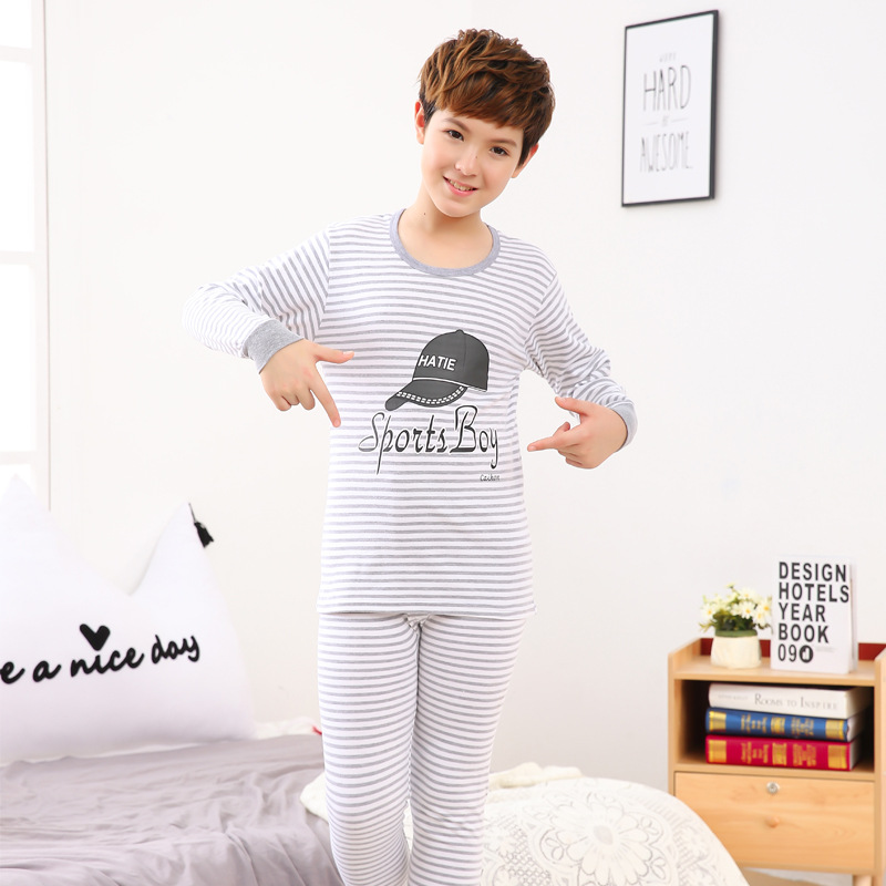 Ropa de otoño para niños medianos y grandes para hombres pantalones largos traje suéter de algodón de Cuello medio alto adolescentes estudiantes de secundaria cubierta de ropa interior cálida de algodón puro