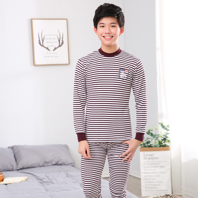 Ropa de otoño para niños medianos y grandes para hombres pantalones largos traje suéter de algodón de Cuello medio alto adolescentes estudiantes de secundaria cubierta de ropa interior cálida de algodón puro