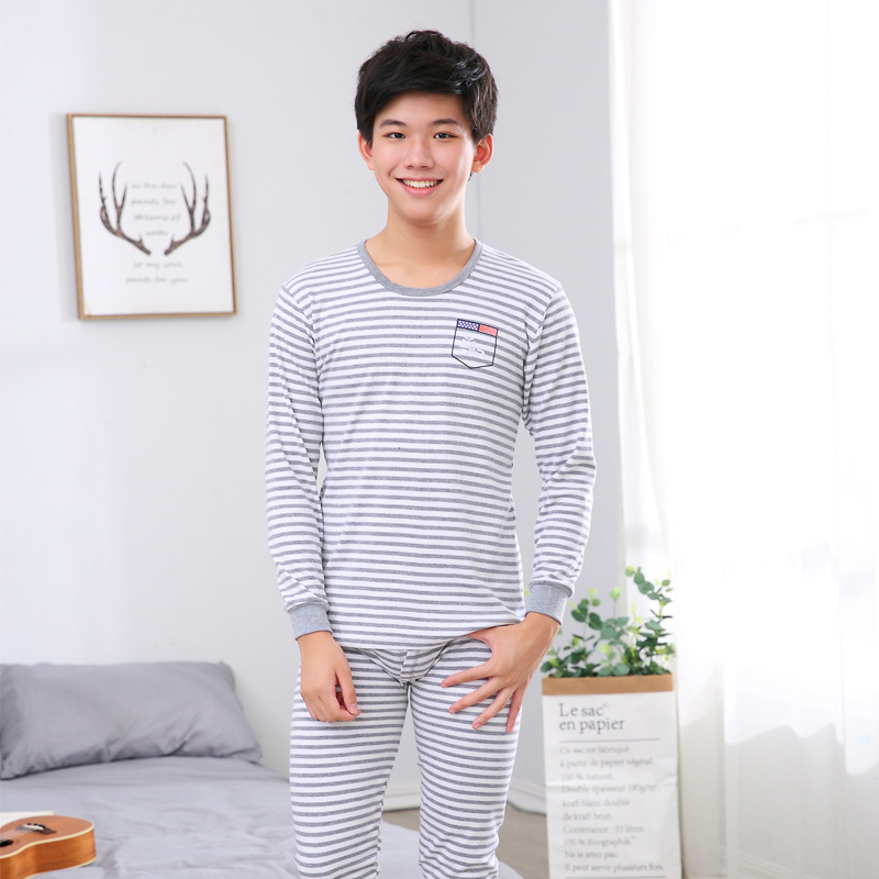 Ropa de otoño para niños medianos y grandes para hombres pantalones largos traje suéter de algodón de Cuello medio alto adolescentes estudiantes de secundaria cubierta de ropa interior cálida de algodón puro