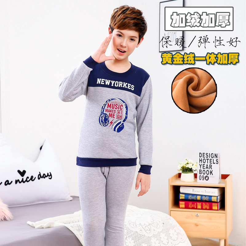 Otoño e Invierno adolescentes hombres ropa interior caliente cubierta forrada de lana engrosada mediano y grande Niños estudiantes extra grande ropa interior cálida cubierta forrada de lana