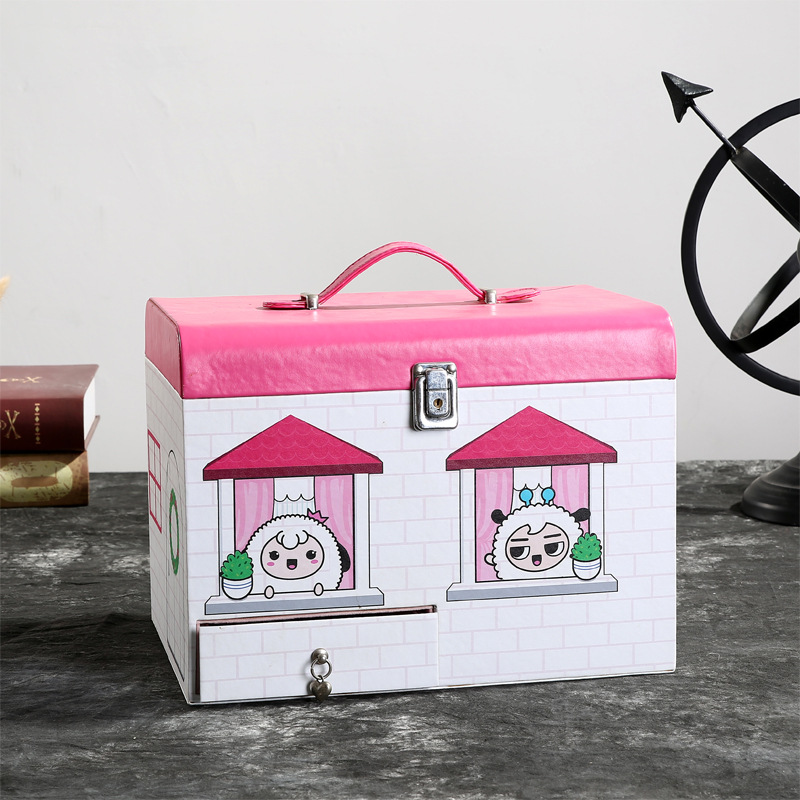 印刷个性皮质首饰盒 翻盖式手提珠宝首饰盒密码锁首饰收纳盒