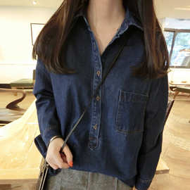 亚马逊速卖通女装欧美跨境外贸宽松刺绣牛仔衬衣一件代发6519