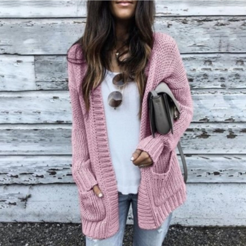 Otoño e invierno Comercio exterior transfronterizo europeo y americano eBay Amazon caliente color sólido suéter de punto abrigo de mujer