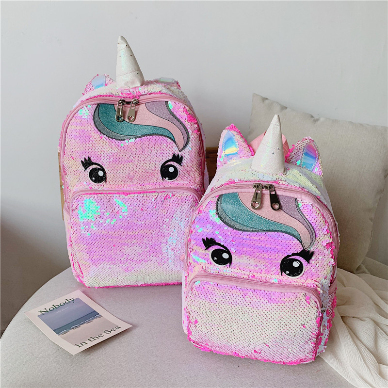 Factory direct unicorn backpack girl children sequined backpack large and small version of the mother bag student bag