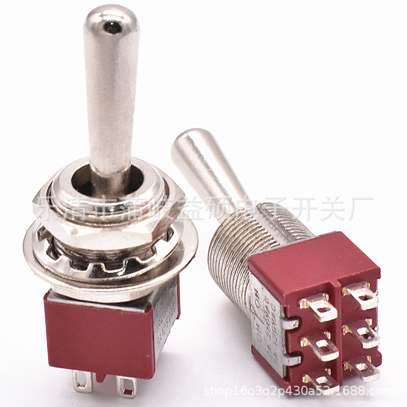 6脚3档纽子开关 12mm孔6脚摇臂开关 6脚3档金属拨动开关NO-OFF-ON
