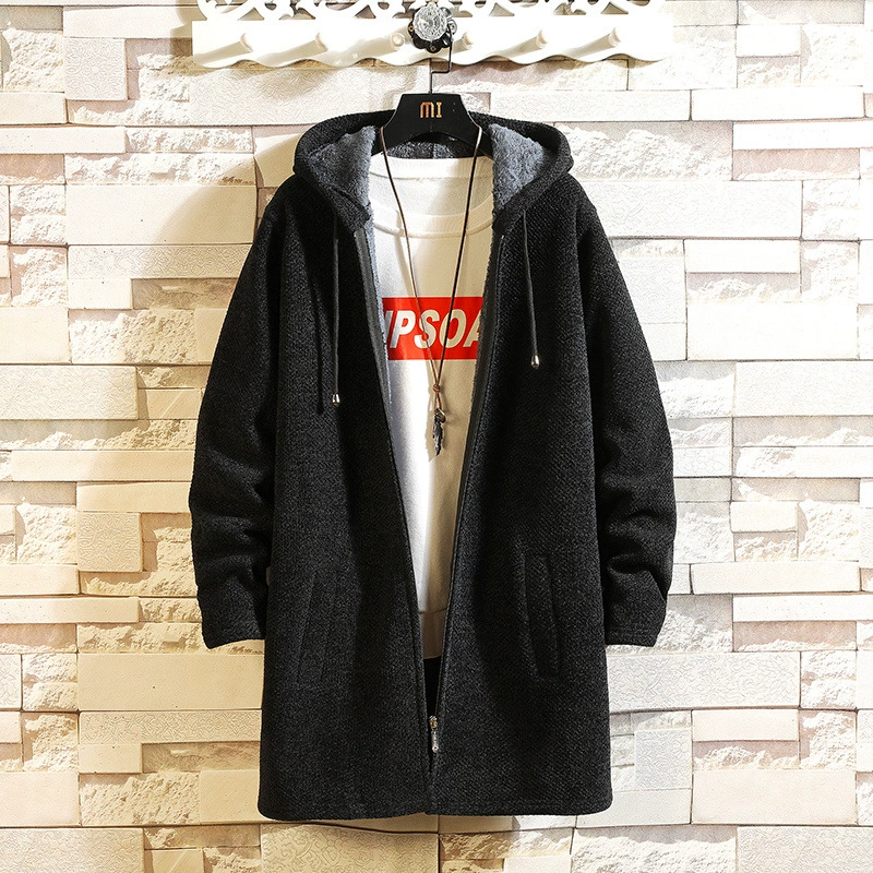 Осенне-Зимний новый утолщенный мужской свитер из синели на флисовой подкладке, Тренч больших размеров, пальто-свитер средней длины с капюшоном