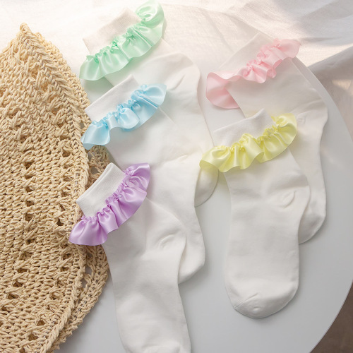 Japanese fresh cotton satin lace socks Korean ins fashion versatile basic student socks