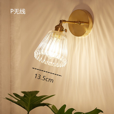 Estilo japonés nórdico latón cristal lámpara de pared creativa dormitorio guardarropa pared de fondo baño LED espejo lámpara frontal