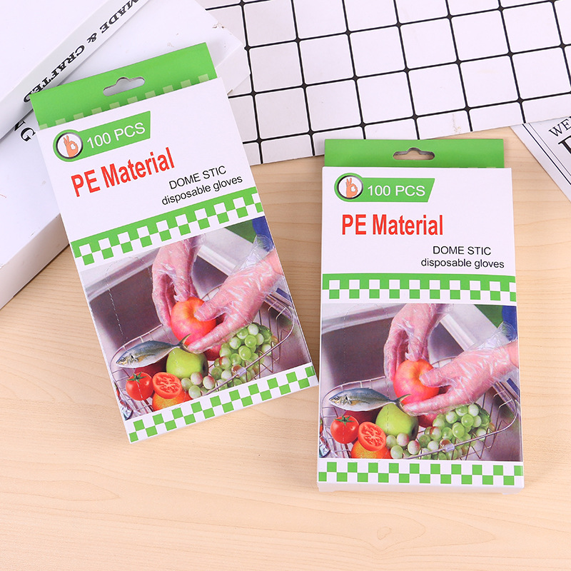 100只装一次性手套女食品餐饮级透明PVC厨房烘焙家用手套加厚塑料