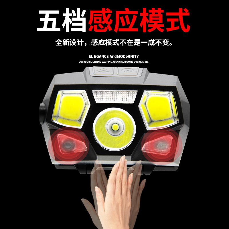 Nuevo USB recargable fuerte luz LED impermeable inducción faro automático inducción carga lámpara de pesca