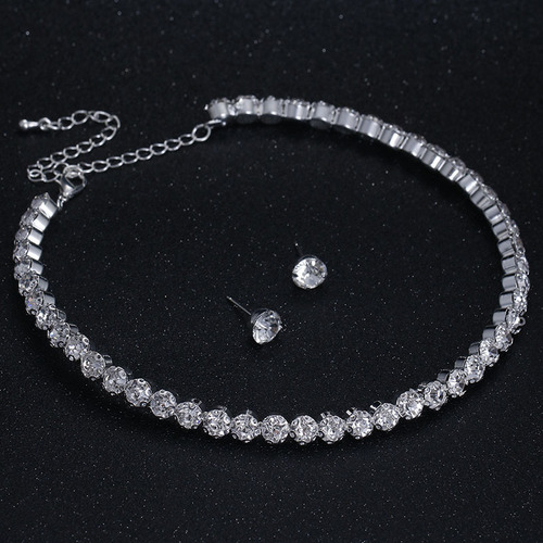 European and American fashion simple single row sparkling diamond necklace necklace earrings two-piece set wedding accessories bridal set N5470