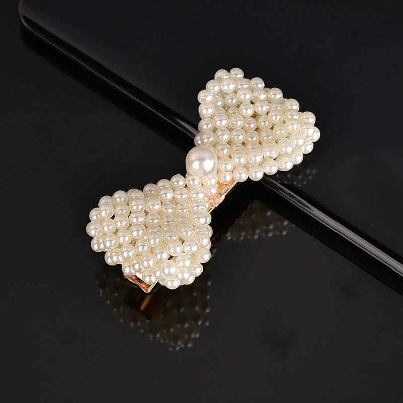 handmade Pearl Hair Clip, Woven Bow Design, 9 cm, Korean Simple Elegant