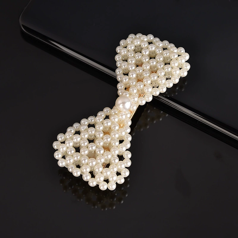 handmade Pearl Hair Clip, Woven Bow Design, 9 cm, Korean Simple Elegant