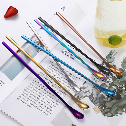 304 stainless steel Japanese style creative long handle small chocolate spoon deep jar honey spoon coffee stirring spoon milk tea smoothie spoon