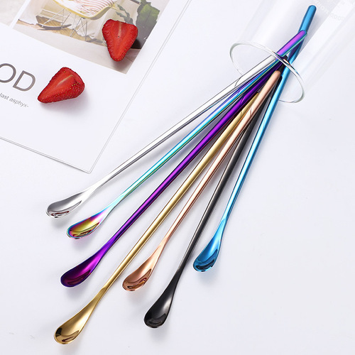 304 stainless steel Japanese style creative long handle small chocolate spoon deep jar honey spoon coffee stirring spoon milk tea smoothie spoon