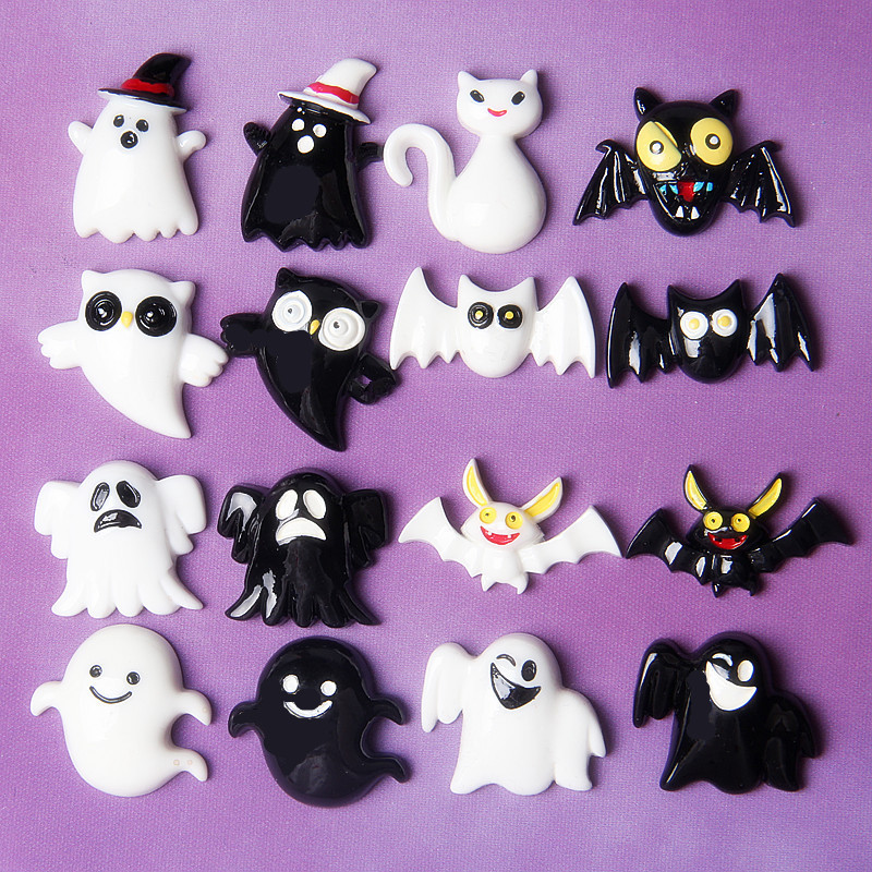 Black and White Ghost Halloween Resin Accessories DIY Headband Mobile Phone Case Jewelry Accessories Cross-Border Supply