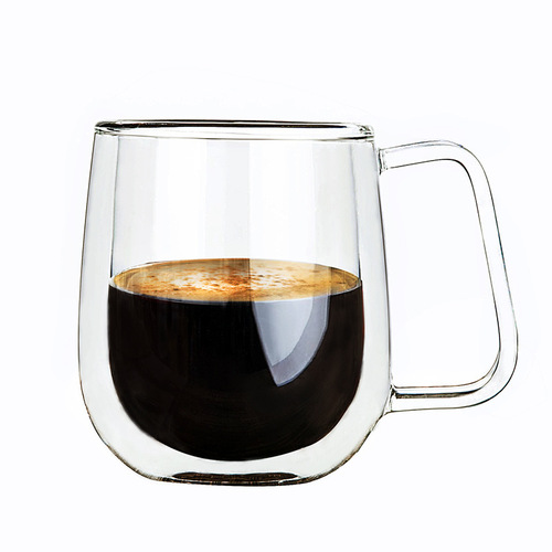 Double-handled glass cup, heat-resistant teacup, transparent coffee cup, glass juice cup, milk cup, cafe glassware