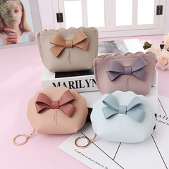 New college style bow PU leather mini wallet multifunctional portable coin storage bag zipper coin purse