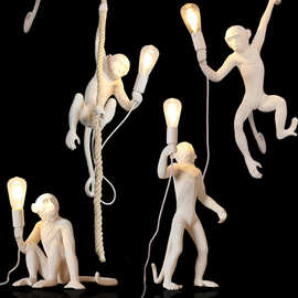 北欧吊灯服装店卡通儿童房后现代创意艺术酒吧装饰工艺麻绳猴子灯
