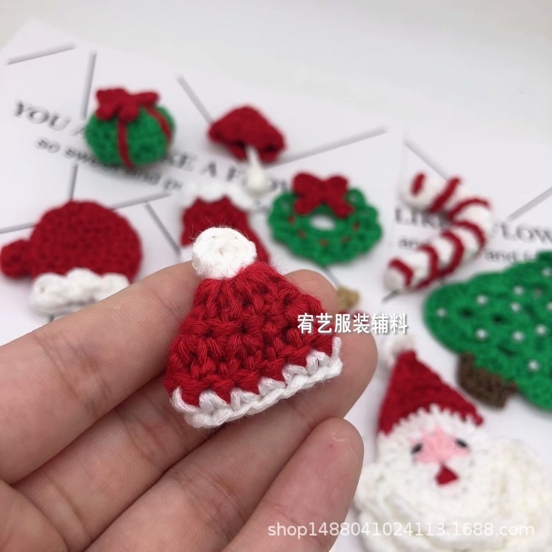 手工编织棒针毛线花 迷你圣诞帽DIY发夹饰品胸花配件 1962
