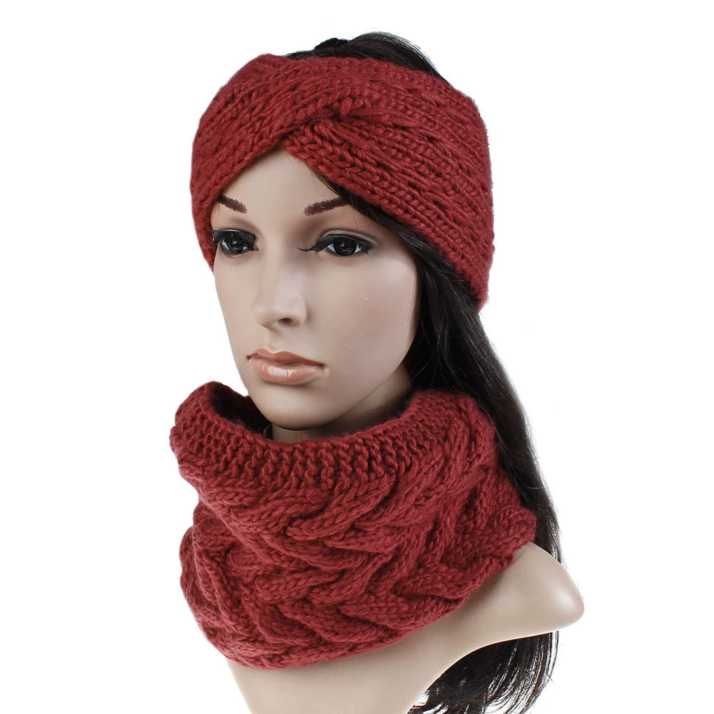 Демисезонная повязка на голову, шарф, шерстянойknitted набор с косичкой, Amazon, 2019, оптовый