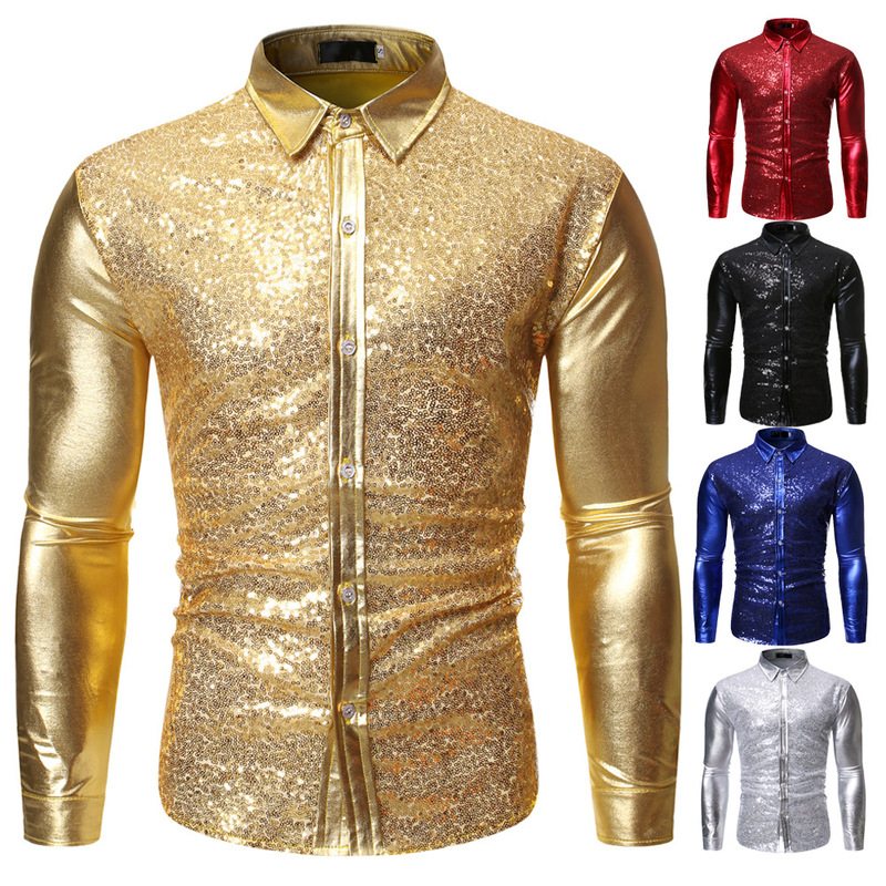 19 Autumn Foreign Trade Nightclub Multicolor European Size Shirt Youth Cool Sequins Bronzing Dance Suit Shirt ZT-CS86