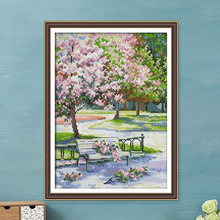 厂家批发新款十字绣 公园春色桃花客厅风景挂画diy刺绣材料包代发
