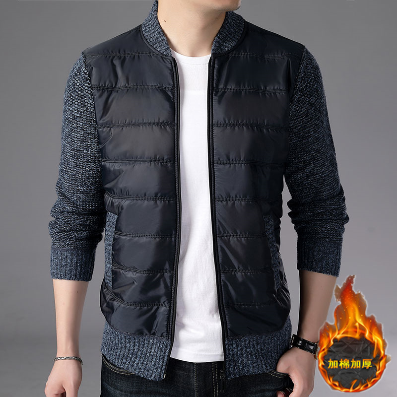 El comercio exterior de los hombres de manga larga Stand Collar de algodón más terciopelo engrosada suéter cardigan suéter de los hombres de moda personalizada caliente