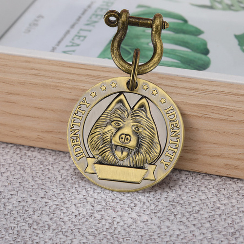 Embossed dog tag identity tag anti-lost tag engraving pet pure bronze medal Golden Retriever Bulldog Husky listing wholesale