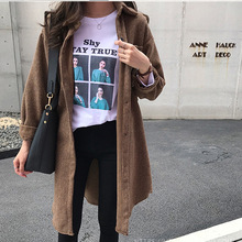 2025春季新款港味chic中长款灯芯绒衬衫女宽松bf风休闲衬衣外套潮