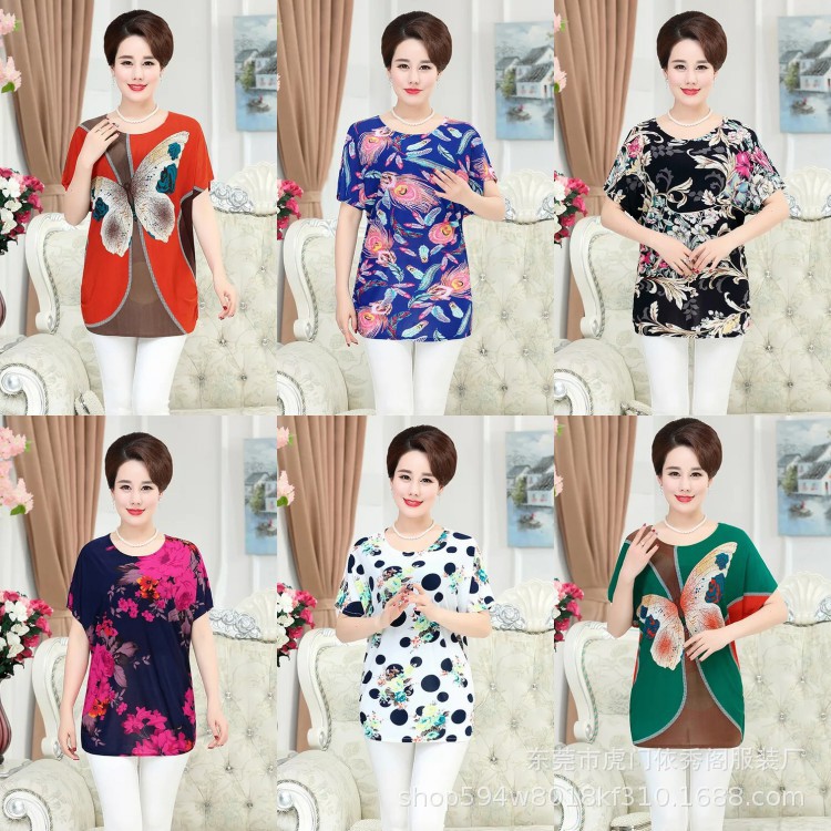 库存外贸2023新款夏装韩版中老年大码女装短袖t恤杂款地摊货源批