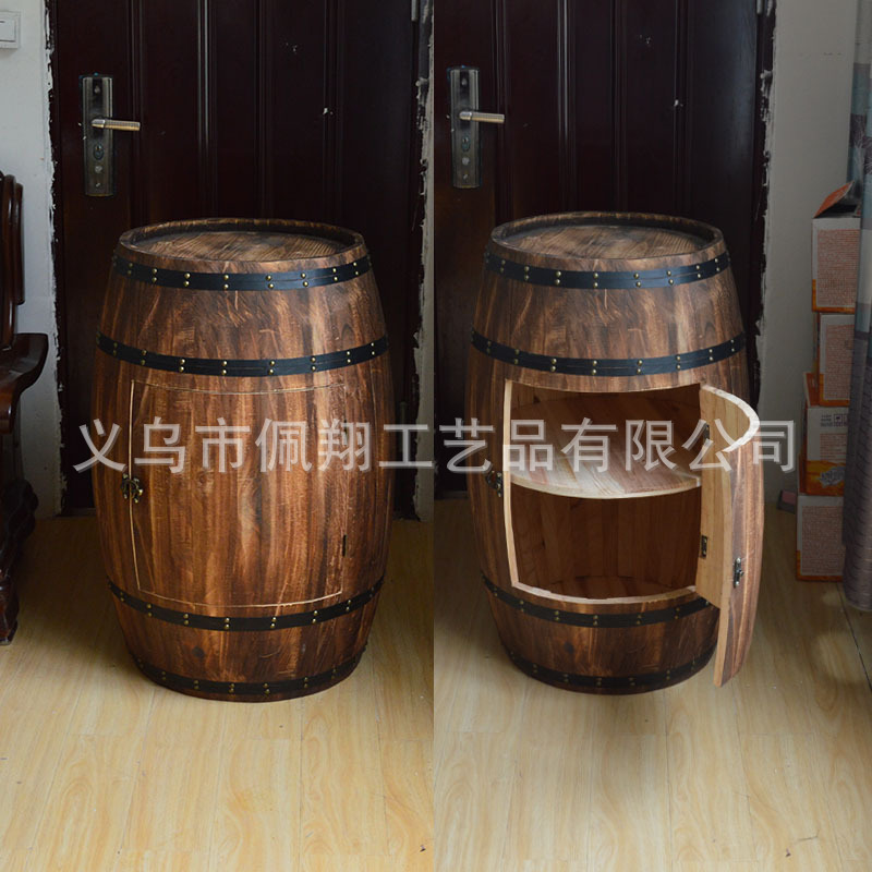 Decorative Wine Barrel Oak Barrel Prop Wooden Winery Barrel-Shaped Wine Storage Rack Wine Cabinet Double-Layer Bar Storage