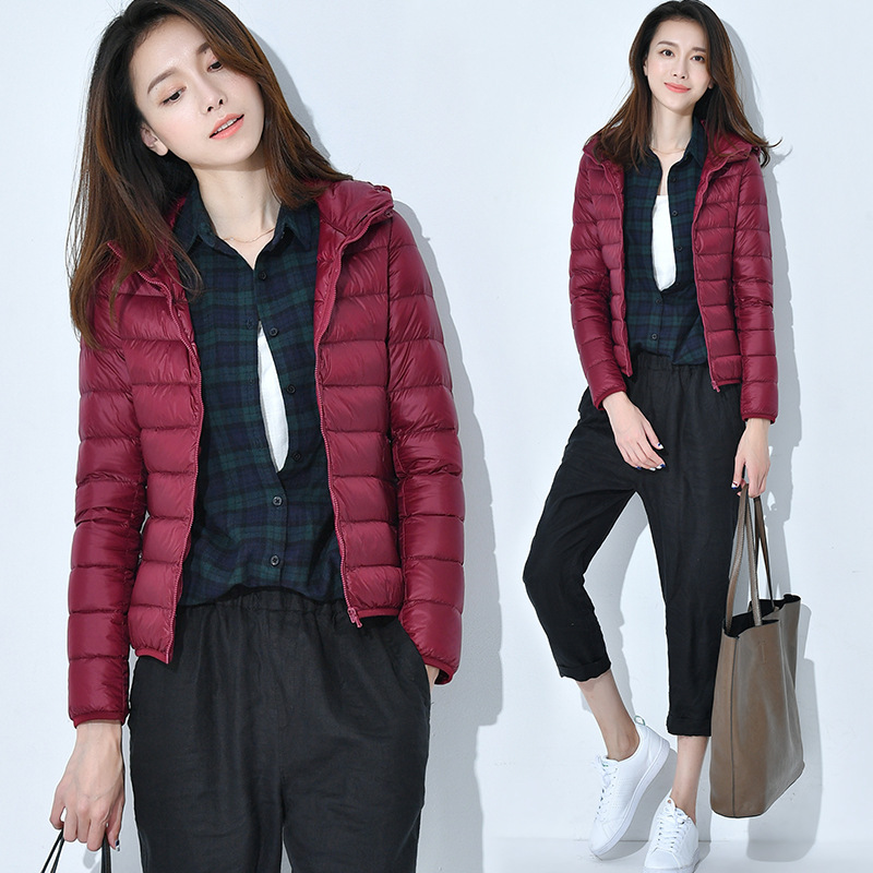 2024 Winter Ultra-thin Down Jacket Women's Lightweight Short Slim-fit Hooded plus size Ultra-light Plus Fat Couple's Slim-fit Jacket