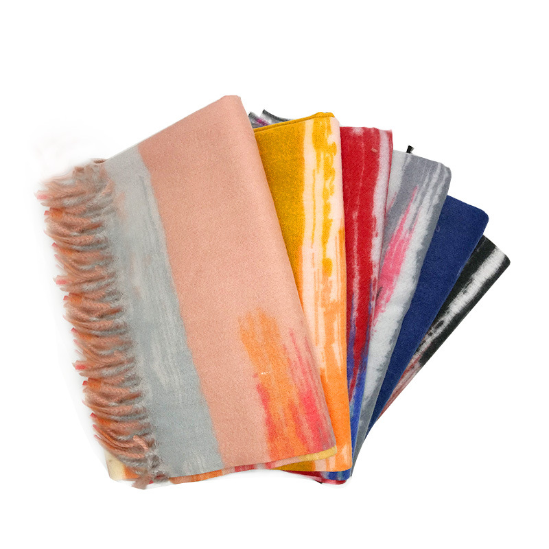 跨境秋冬保暖印花围巾新款单色仿羊绒流苏披肩两用围巾批发