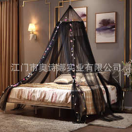 吊顶蚊帐公主圆顶跨境家纺黑色性感圣诞床幔1.5米床单人床免安装