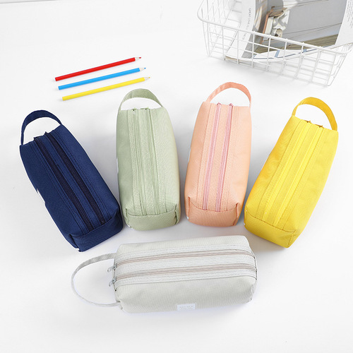 Large-capacity canvas pencil case for junior high school and primary school students, double-layer pencil case, simple multi-functional pencil case, stationery box wholesale