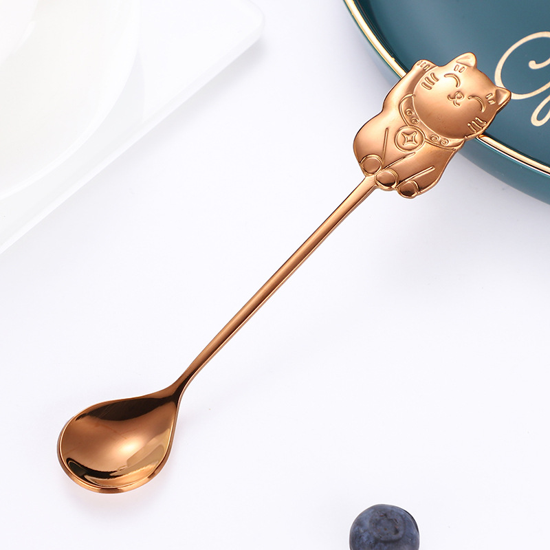 Creative Lucky Cat Stainless Steel Spoon For Coffee And Dessert_voghion.com