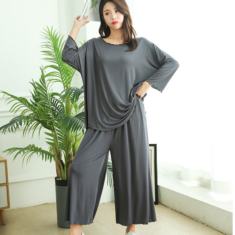 plus size Modal Home Clothes suit Women's 100.00kg Loose Pajamas Two-Piece Outer Wear Cropped Wide-Leg Pants Skirt Batch