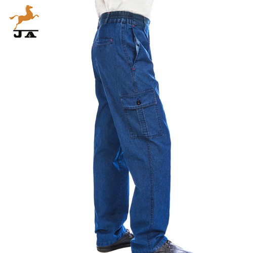 Summer thin multi-pocket denim work pants for men, wear-resistant pure cotton welder loose straight tube labor protection work clothes pants 