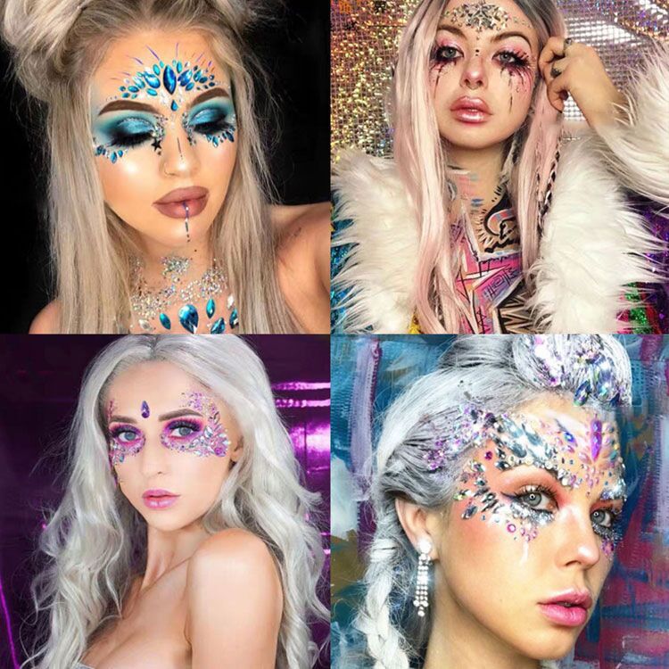 EDM cara pegado diamante tatuaje pegado diamante cara pegado diamante ceja diamante pegatinas de diamantes Festival de Música fiesta decoración de la cara pegatinas de cara de diamantes de imitación