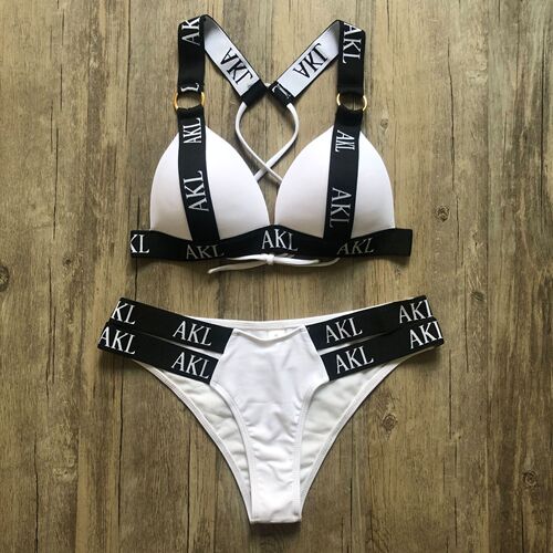 2020 AliExpress Amazon Letter Bikini Women's Split Push Up Bikini Hard Cup Swimsuit