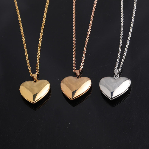 Cross-border mirror stainless steel glossy peach heart love photo box necklace can hold photo photo box necklace
