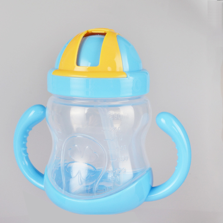 Taza de agua para niños de 280ml, con pajita y mango de cuerno, para entrenamiento, fábrica al por mayor