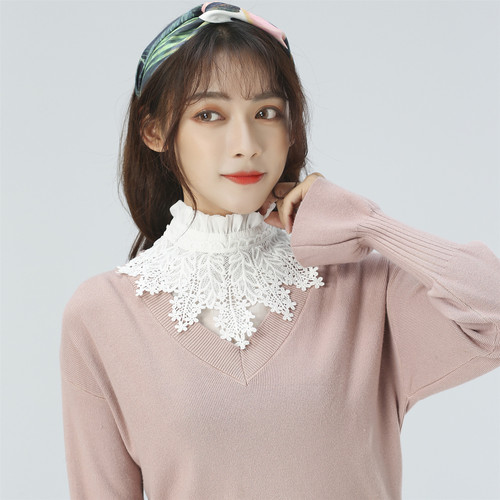 Beautiful white stand-up collar ladies floral decorative shirt fake collar for women